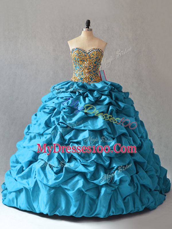 Noble Ball Gowns Sleeveless Aqua Blue Ball Gown Prom Dress Brush Train Lace Up
