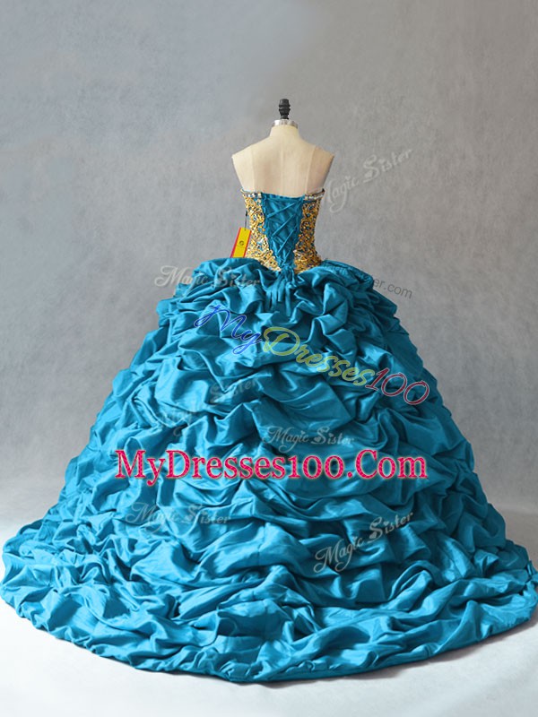 Noble Ball Gowns Sleeveless Aqua Blue Ball Gown Prom Dress Brush Train Lace Up