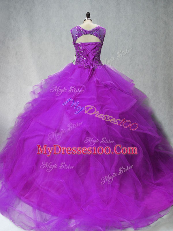 Classical Lace Up Quinceanera Dresses Purple for Sweet 16 and Quinceanera with Beading and Ruffles Brush Train