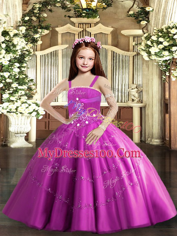 Lilac Taffeta and Tulle Lace Up Pageant Dress Womens Sleeveless Floor Length Beading