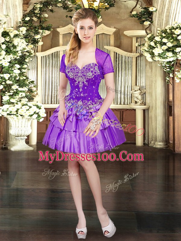 Sweetheart Sleeveless Organza and Taffeta Ball Gown Prom Dress Beading and Ruffled Layers Lace Up