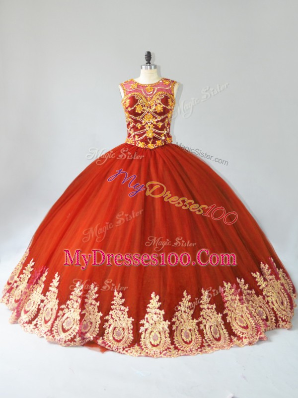 Floor Length Ball Gowns Sleeveless Rust Red Quinceanera Dress Lace Up