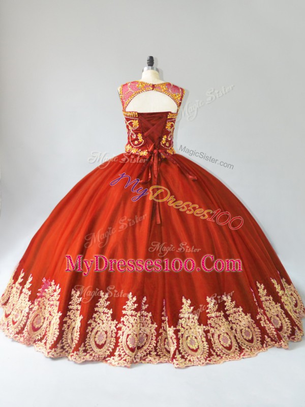 Floor Length Ball Gowns Sleeveless Rust Red Quinceanera Dress Lace Up