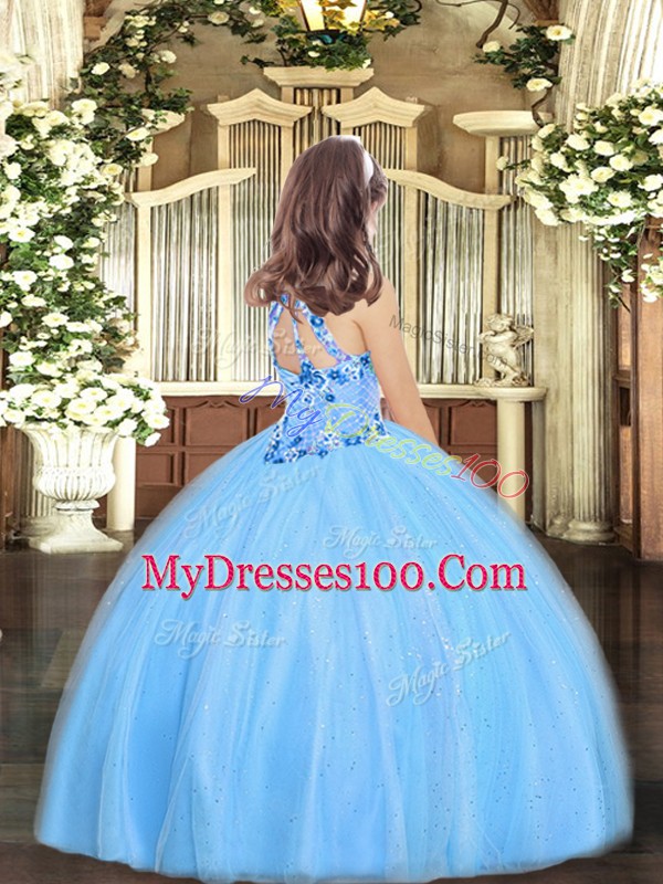Hot Selling Sleeveless Floor Length Appliques Lace Up Pageant Dress for Teens with Lilac