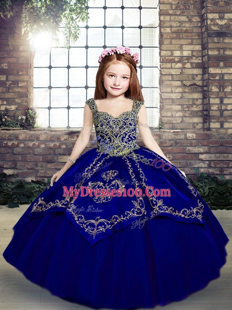 Sleeveless Lace Up Floor Length Beading and Embroidery Child Pageant Dress