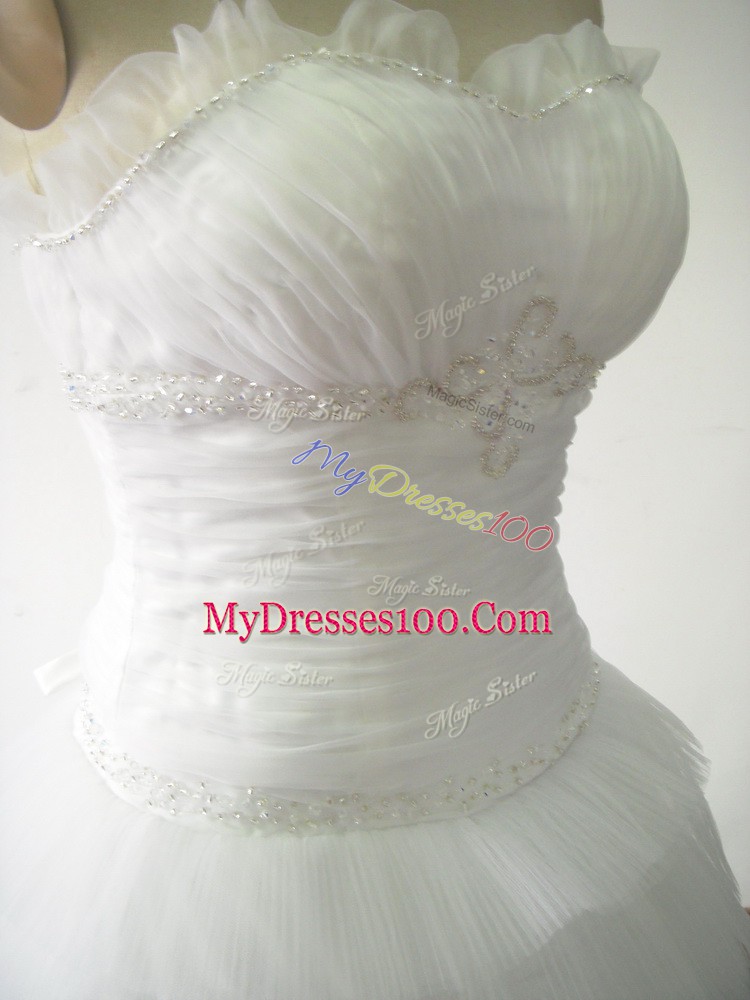 Dazzling White Bridal Gown Sweetheart Sleeveless Brush Train Lace Up