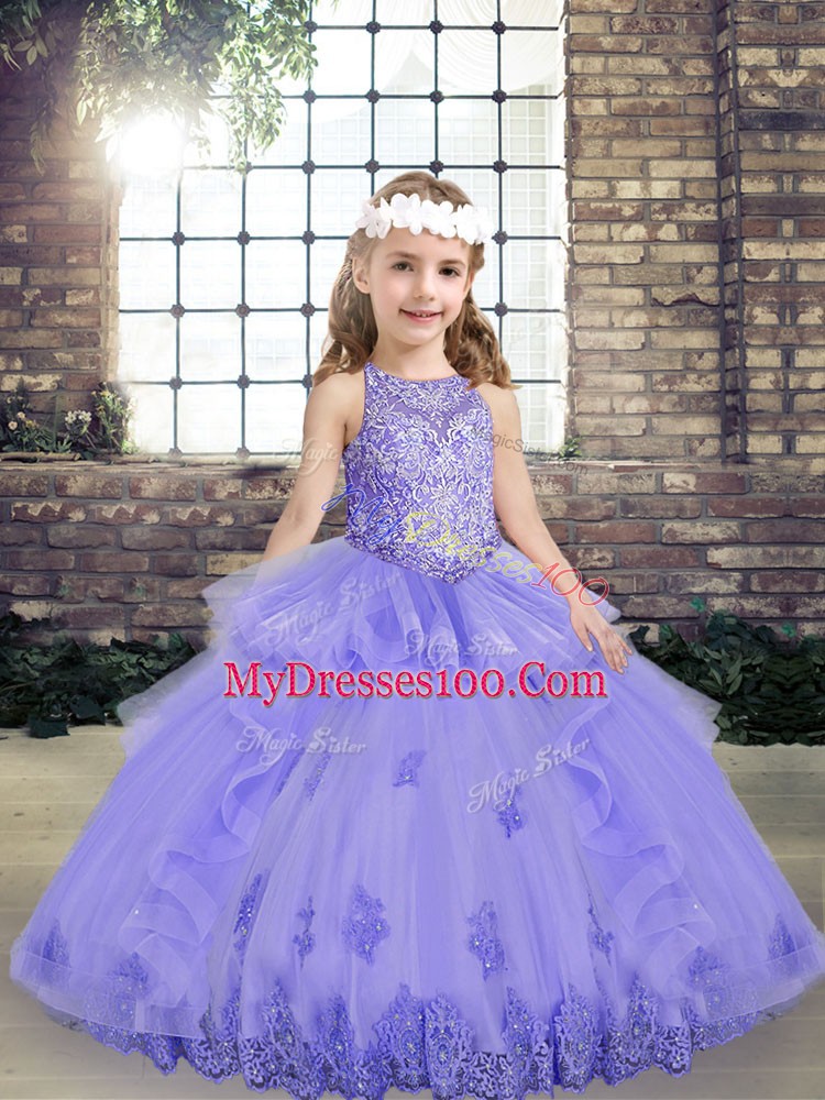 Scoop Sleeveless Lace Up Pageant Dress for Teens Lavender Tulle