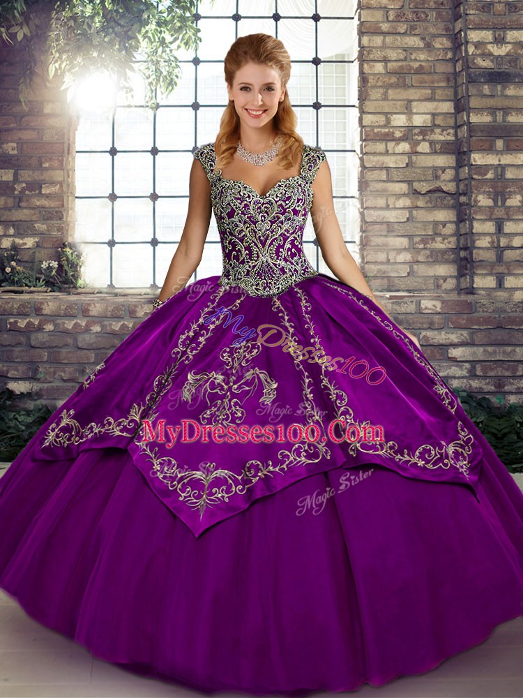 Cute Sleeveless Lace Up Floor Length Beading and Embroidery Quinceanera Gown