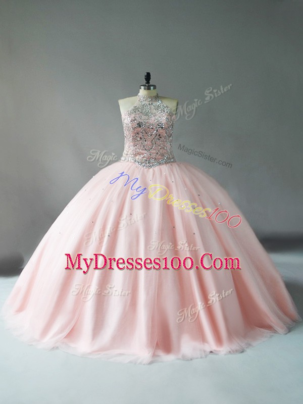 Tulle Sleeveless Floor Length Sweet 16 Dresses and Beading