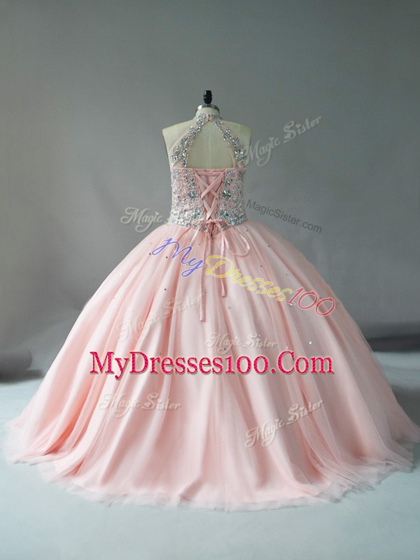 Tulle Sleeveless Floor Length Sweet 16 Dresses and Beading
