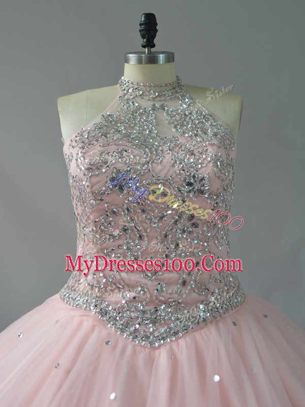 Tulle Sleeveless Floor Length Sweet 16 Dresses and Beading
