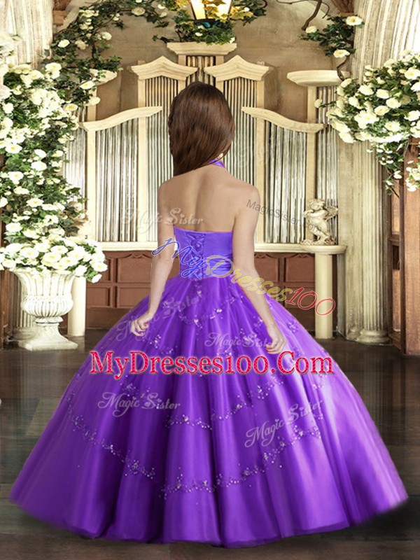Admirable Sleeveless Tulle Floor Length Lace Up Child Pageant Dress in Baby Blue with Beading