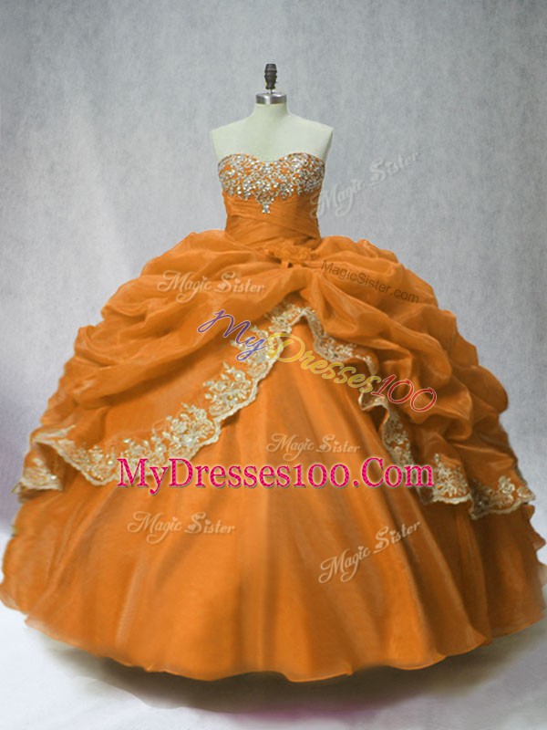 Brown Sweet 16 Quinceanera Dress Sweet 16 and Quinceanera with Beading and Appliques and Pick Ups Sweetheart Sleeveless Lace Up