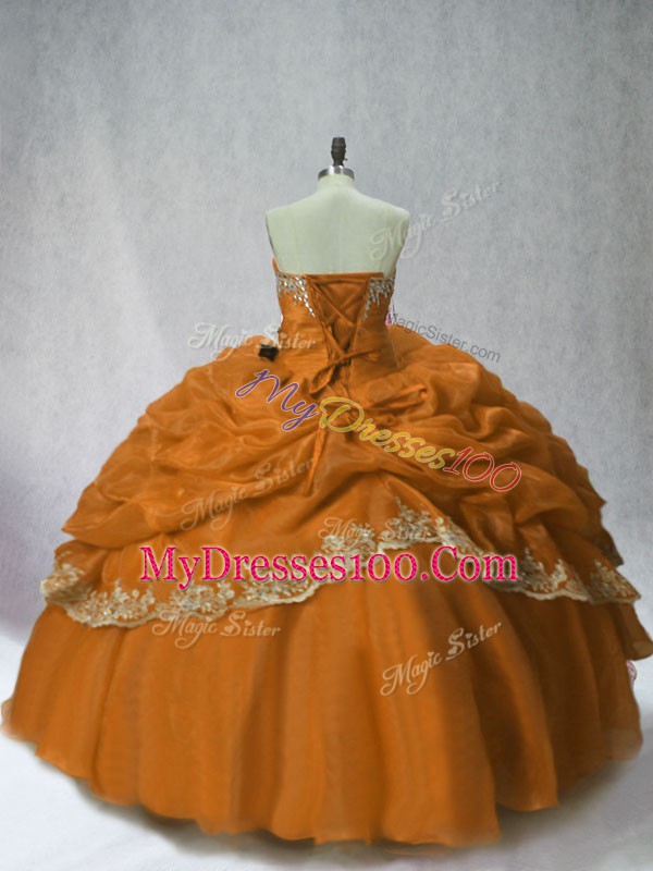 Brown Sweet 16 Quinceanera Dress Sweet 16 and Quinceanera with Beading and Appliques and Pick Ups Sweetheart Sleeveless Lace Up