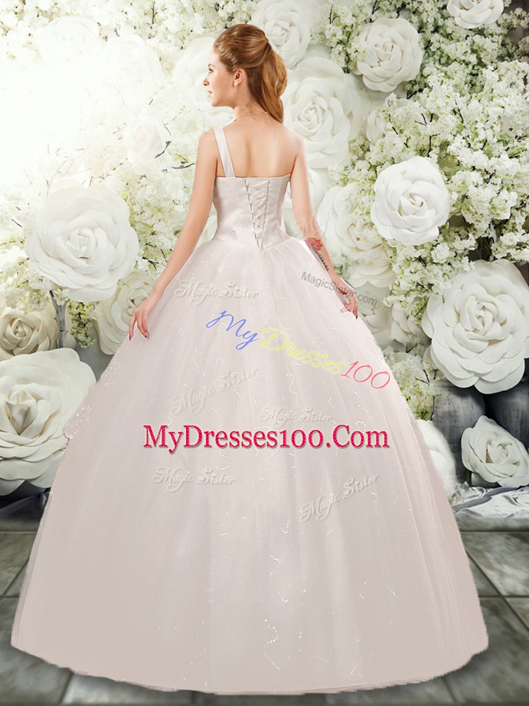 Glorious Sleeveless Beading and Lace and Hand Made Flower Lace Up Wedding Dress