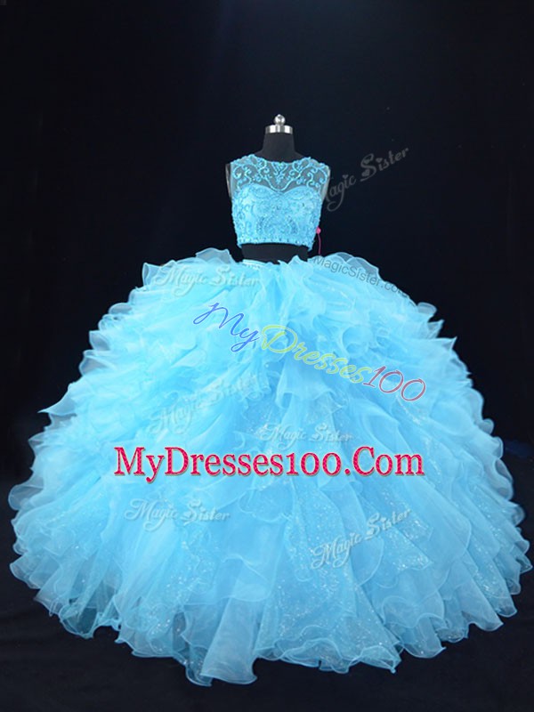 Chic Organza Sleeveless Floor Length Sweet 16 Dresses and Beading and Ruffles