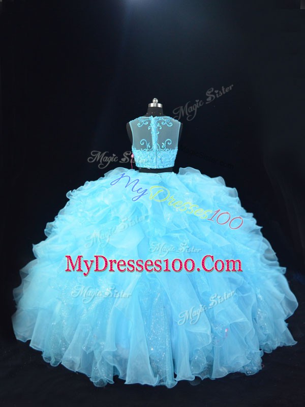 Chic Organza Sleeveless Floor Length Sweet 16 Dresses and Beading and Ruffles