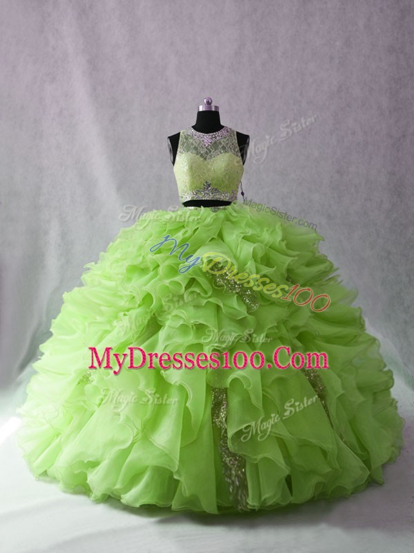 Fashion Sleeveless Brush Train Beading and Ruffles 15 Quinceanera Dress