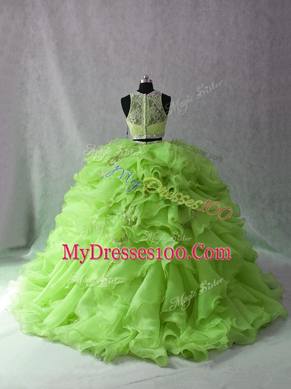Fashion Sleeveless Brush Train Beading and Ruffles 15 Quinceanera Dress