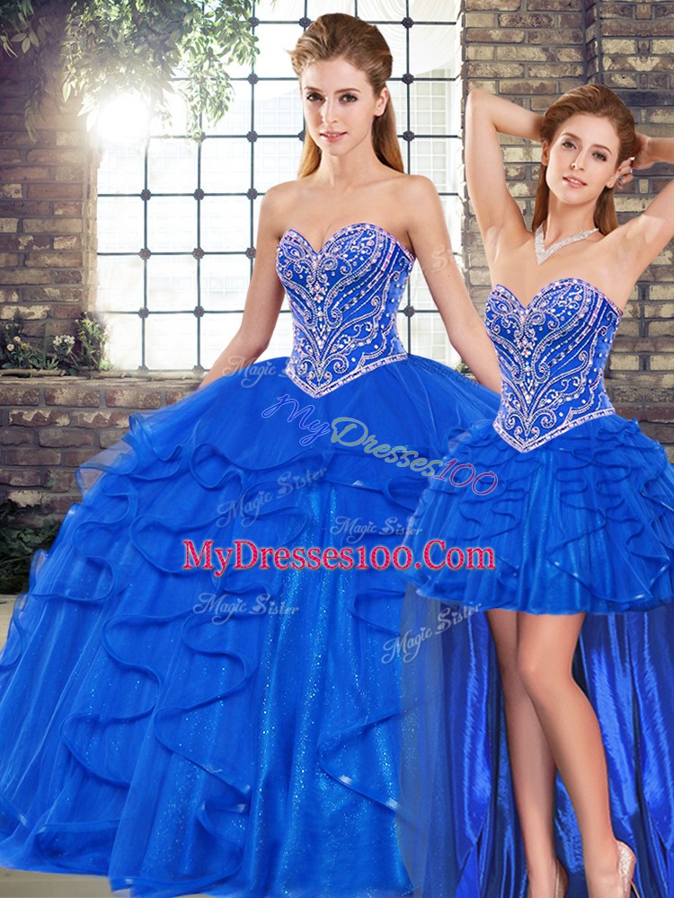 Sweetheart Sleeveless Lace Up Quinceanera Gowns Royal Blue Tulle