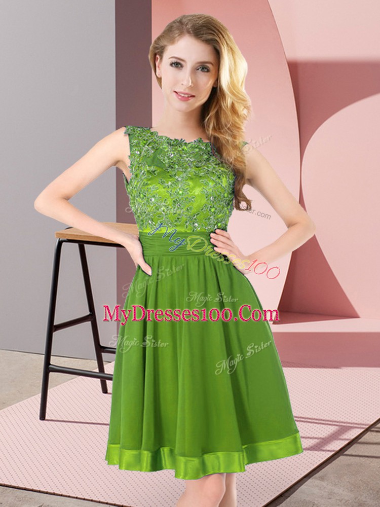Backless Scoop Beading and Appliques Bridesmaids Dress Chiffon Sleeveless
