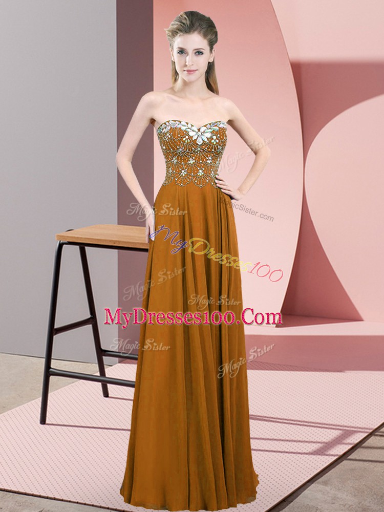 Decent Brown Sleeveless Chiffon Zipper Prom Dresses for Prom and Party