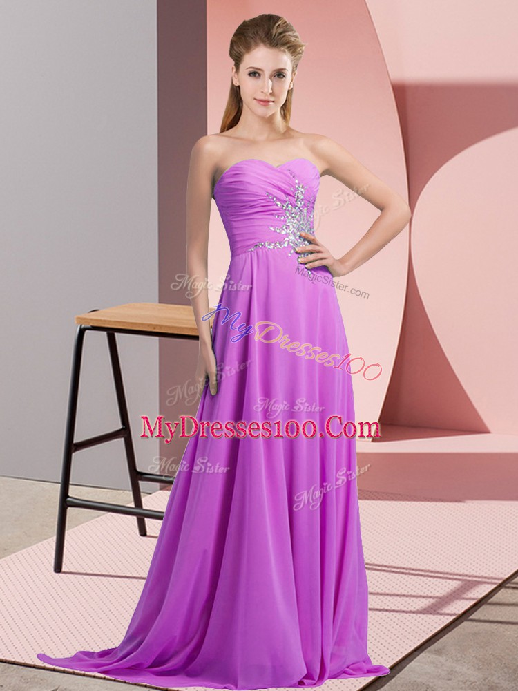 Flirting Chiffon Halter Top Sleeveless Lace Up Beading and Ruching Evening Dress in Lilac