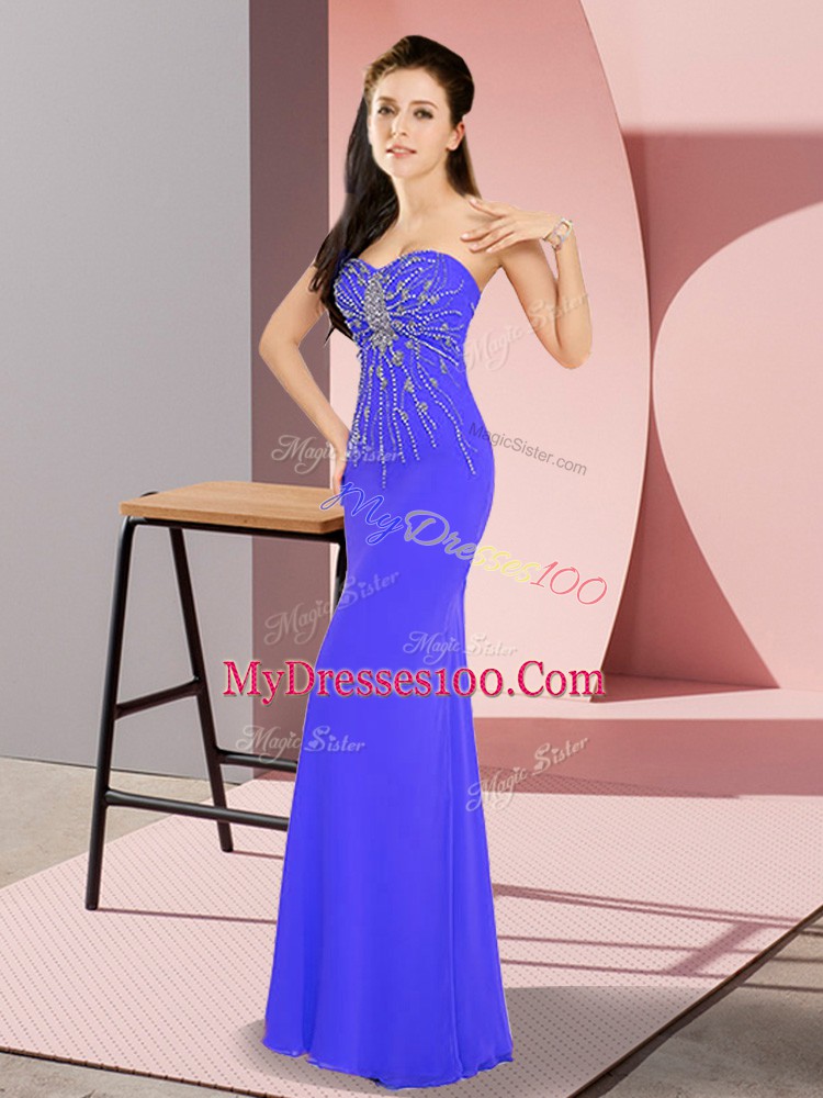Clearance Beading Homecoming Dress Blue Zipper Sleeveless Floor Length