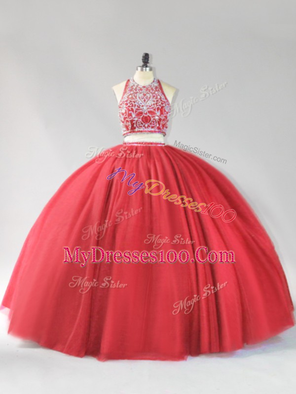 Top Selling Floor Length Backless Sweet 16 Quinceanera Dress Red for Sweet 16 and Quinceanera with Beading