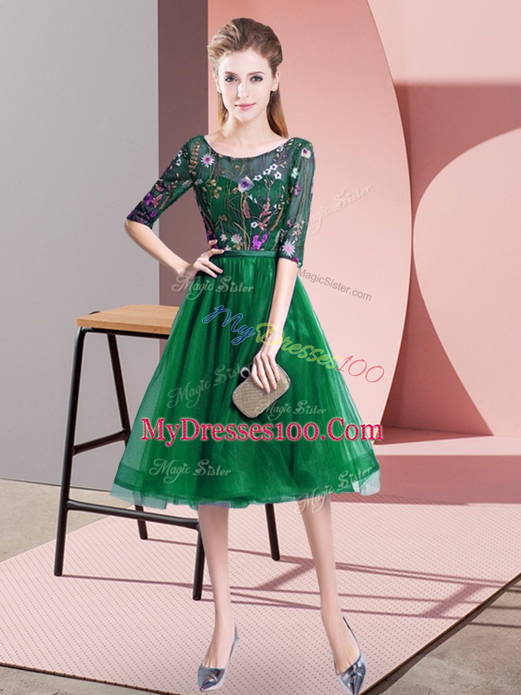 Free and Easy Tulle Half Sleeves Knee Length Court Dresses for Sweet 16 and Embroidery
