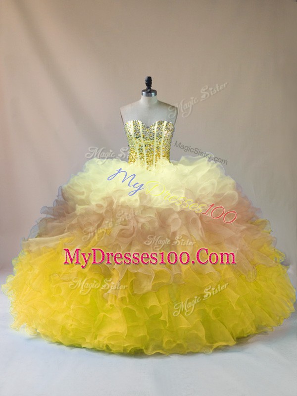 Affordable Multi-color Sleeveless Floor Length Beading and Ruffles Lace Up 15th Birthday Dress