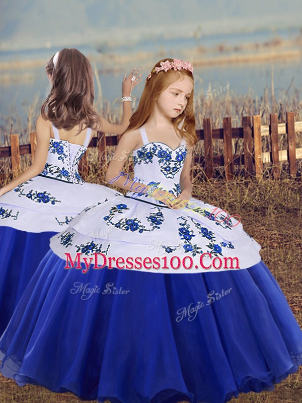 Straps Sleeveless Organza Kids Pageant Dress Embroidery Lace Up