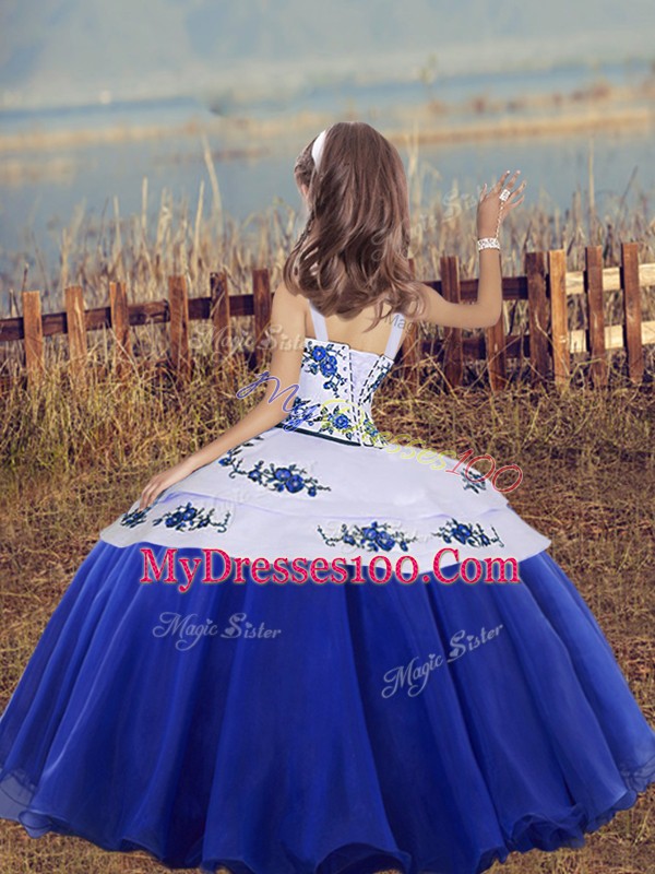 Straps Sleeveless Organza Kids Pageant Dress Embroidery Lace Up