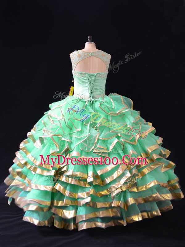 Graceful Apple Green Sweetheart Lace Up Ruffles Quince Ball Gowns Sleeveless