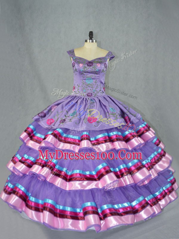 Ball Gowns 15 Quinceanera Dress Lavender Straps Organza Sleeveless Floor Length Lace Up