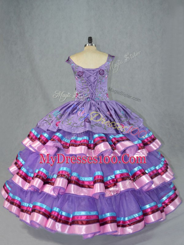 Ball Gowns 15 Quinceanera Dress Lavender Straps Organza Sleeveless Floor Length Lace Up