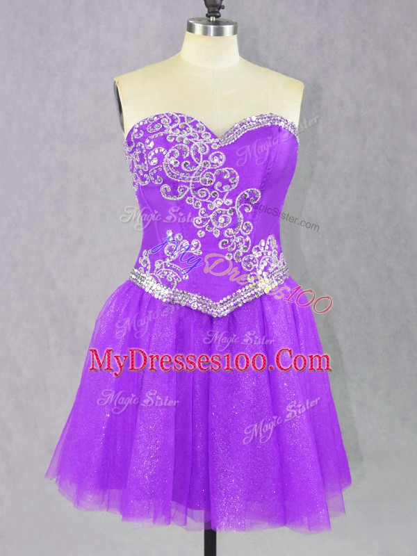 Enchanting Lilac Sleeveless Mini Length Beading Lace Up Military Ball Dresses For Women