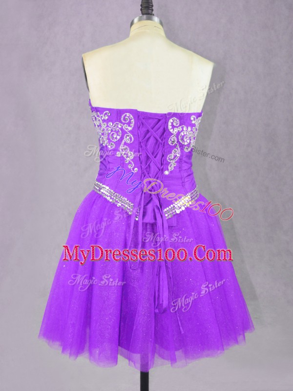 Enchanting Lilac Sleeveless Mini Length Beading Lace Up Military Ball Dresses For Women