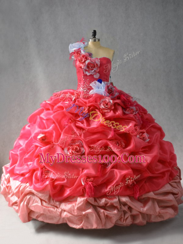 Coral Red Sleeveless Organza Lace Up 15th Birthday Dress for Sweet 16 and Quinceanera