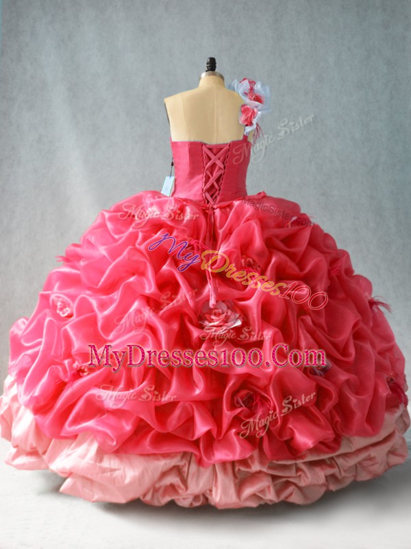 Coral Red Sleeveless Organza Lace Up 15th Birthday Dress for Sweet 16 and Quinceanera