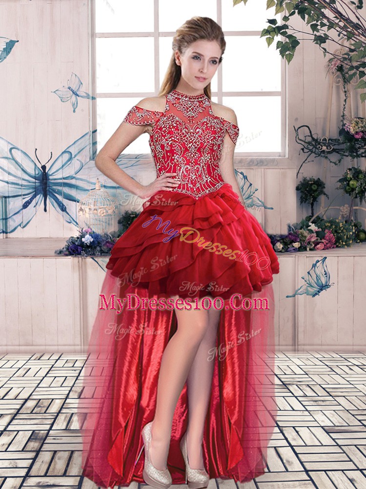 Comfortable Floor Length Ball Gowns Sleeveless Red Quinceanera Gowns Lace Up