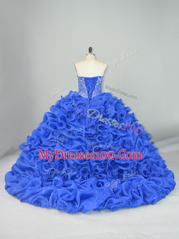 Sleeveless Brush Train Lace Up Beading and Pick Ups Sweet 16 Dress