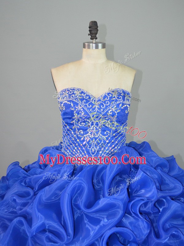 Sleeveless Brush Train Lace Up Beading and Pick Ups Sweet 16 Dress