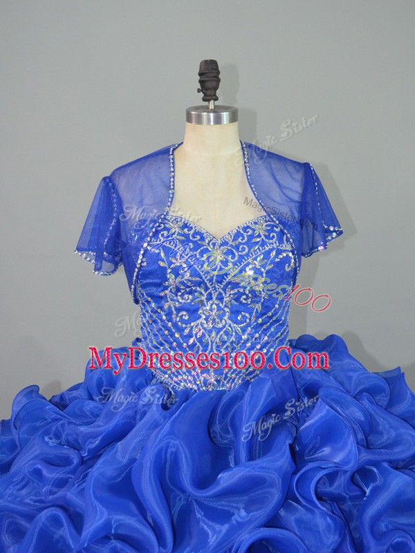 Sleeveless Brush Train Lace Up Beading and Pick Ups Sweet 16 Dress