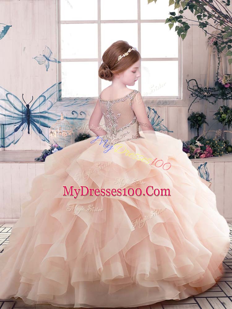 Olive Green Girls Pageant Dresses Party and Sweet 16 and Wedding Party with Beading and Ruffles Scoop Sleeveless Zipper
