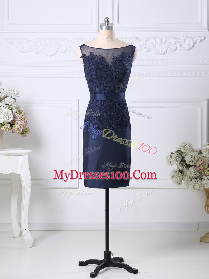 Knee Length Zipper Glitz Pageant Dress Navy Blue for Prom and Party and Military Ball with Beading and Lace