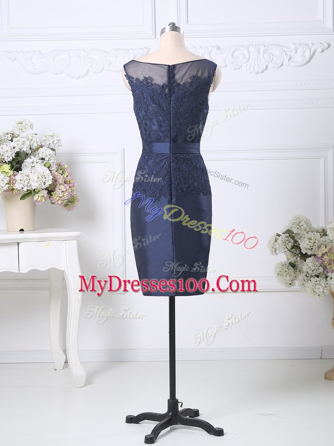 Knee Length Zipper Glitz Pageant Dress Navy Blue for Prom and Party and Military Ball with Beading and Lace