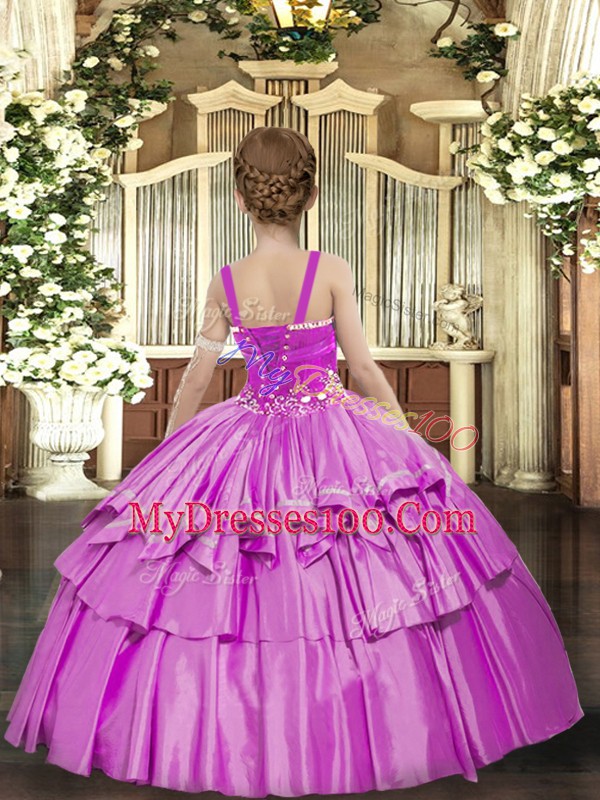 Latest Red Straps Lace Up Beading and Ruffled Layers Little Girl Pageant Dress Sleeveless
