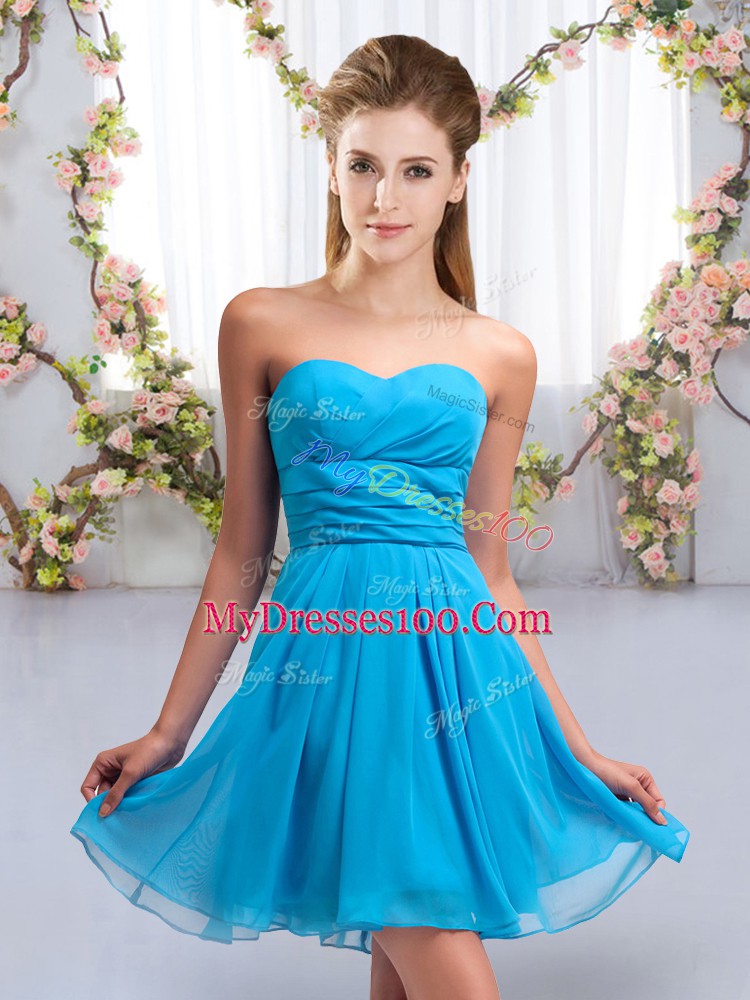 Beauteous Aqua Blue Sweetheart Lace Up Ruching Quinceanera Court Dresses Sleeveless