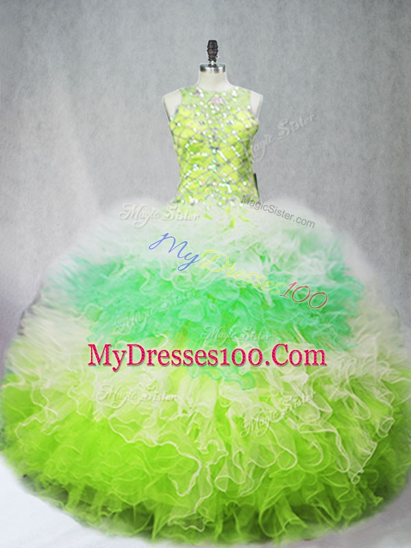 Extravagant Sleeveless Beading and Ruffles Zipper Ball Gown Prom Dress